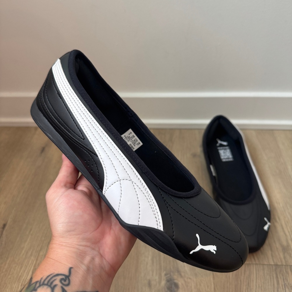 Puma Catch Soleil Ballet Flats Black White Sneakers Shoes Women's 10.5 EUC